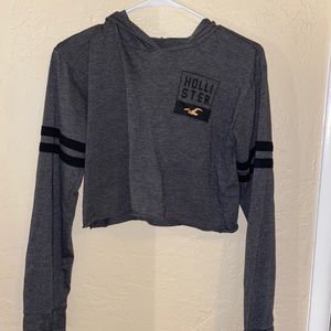 grey cropped hoodie top from hollister